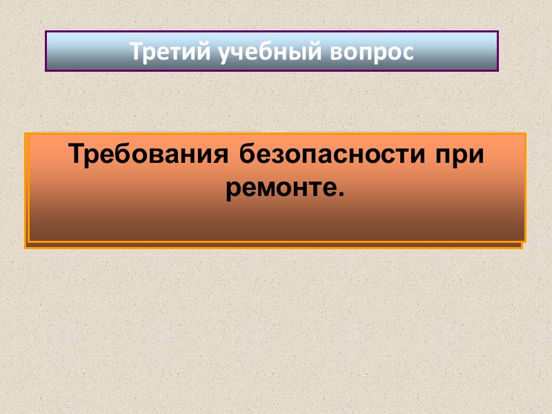 Третий учебный вопрос Требования безопасности при ремонте.